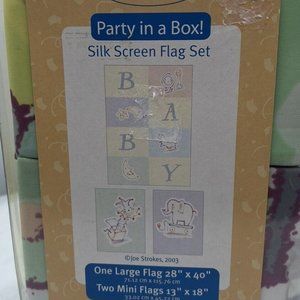 Life's a Breeze! Baby Party in a Box! Silk Screen Flag Set: 1 Large & 2 Mini